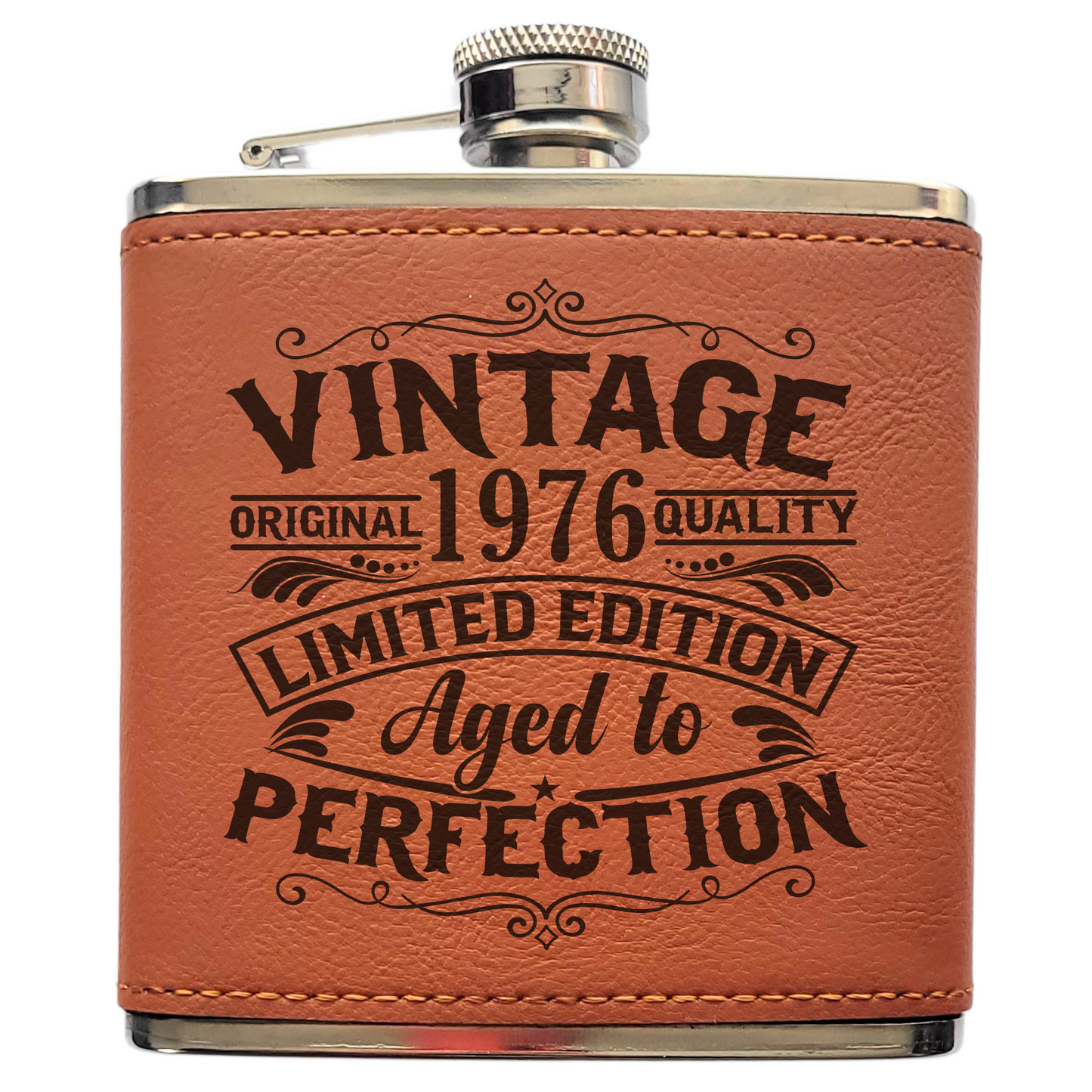 Personalised Vintage Style 6oz Hip Flask – Custom Birth Year Engraving, 4 Colours, Optional Gift Box