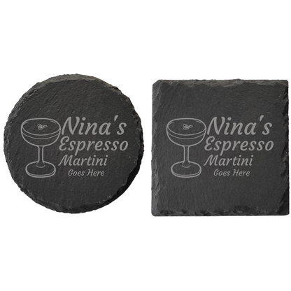 Personalised Slate Drinks Coaster – Custom Name & Drink Design, Laser Engraved