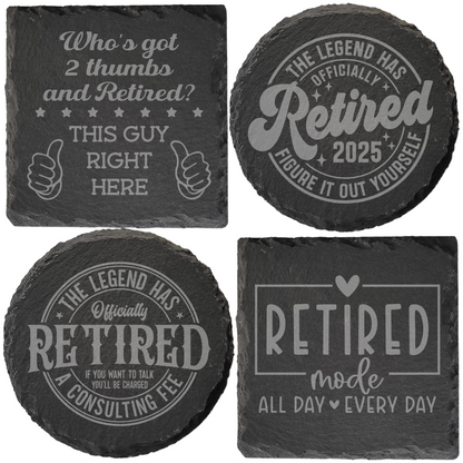 Personalised Retirement Slate Coaster – Laser Engraved Gift for Retirees