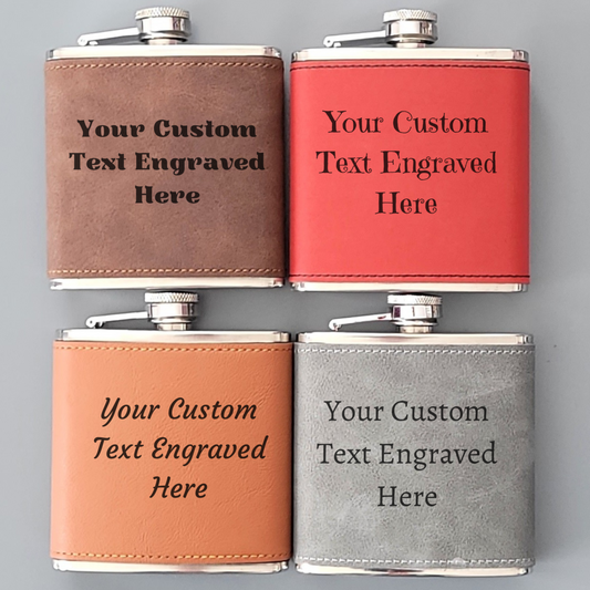 Custom Text Hip Flask – Personalised Laser Engraving, 4 Colours & 5 Font Choices, Gift Box Option