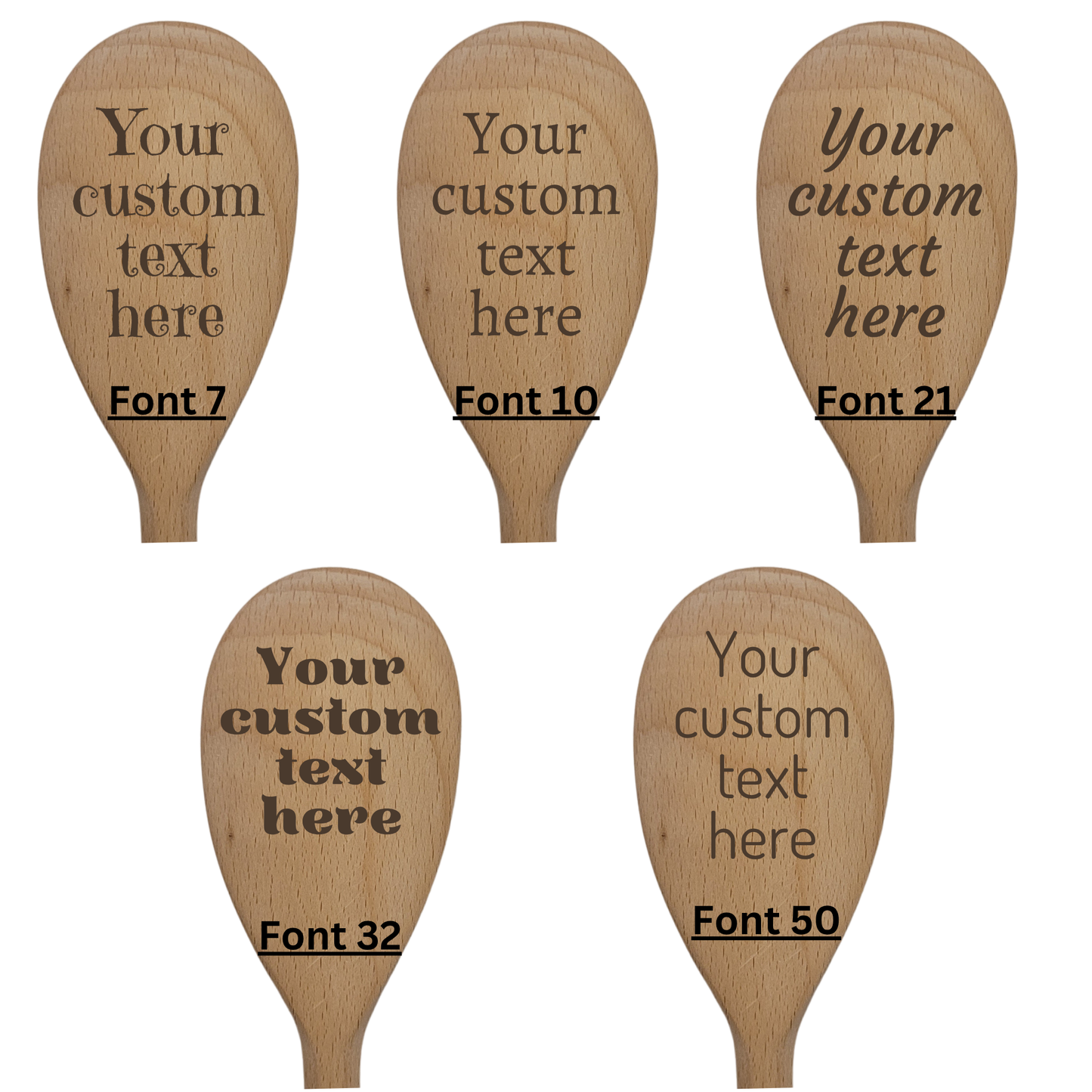 Personalised Beech Wooden Spoon – Custom Text on Spoon Head and/or Handle 25cm Gift with Ribbon Option