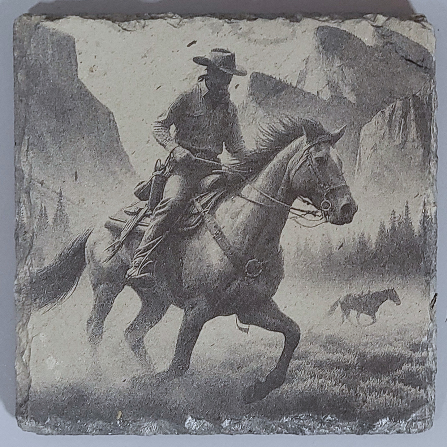 Intricate Cowboy Inspired Designs of the Olde West on Natural Slate Coasters