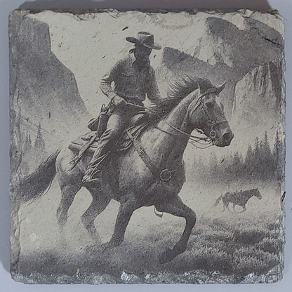 Intricate Cowboy Inspired Designs of the Olde West on Natural Slate Coasters