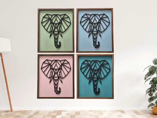 Geometric Elephant Head – Framed Line Art Wall Décor in 4 Colour Options