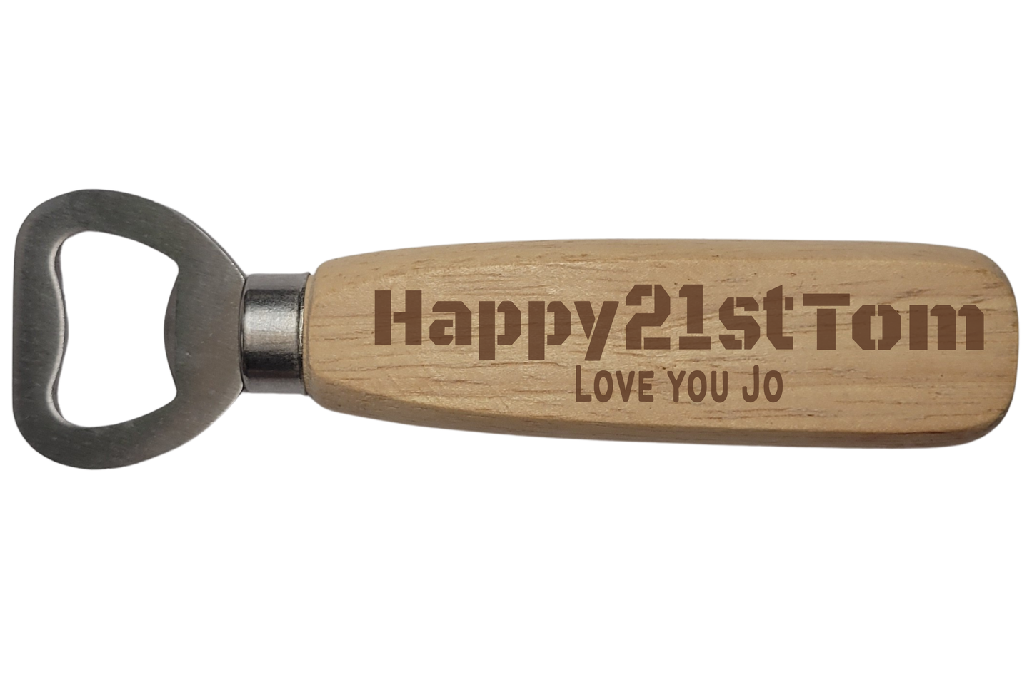 Personalised Wooden Bottle Opener – Birthday Gift with Name, Age & Message  Laser Engraved Handle  4 Unique Designs