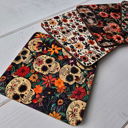 Día de los Muertos Pattern Coasters – Full-Print Colourful Sublimation Designs  Mexican Festival Home Décor