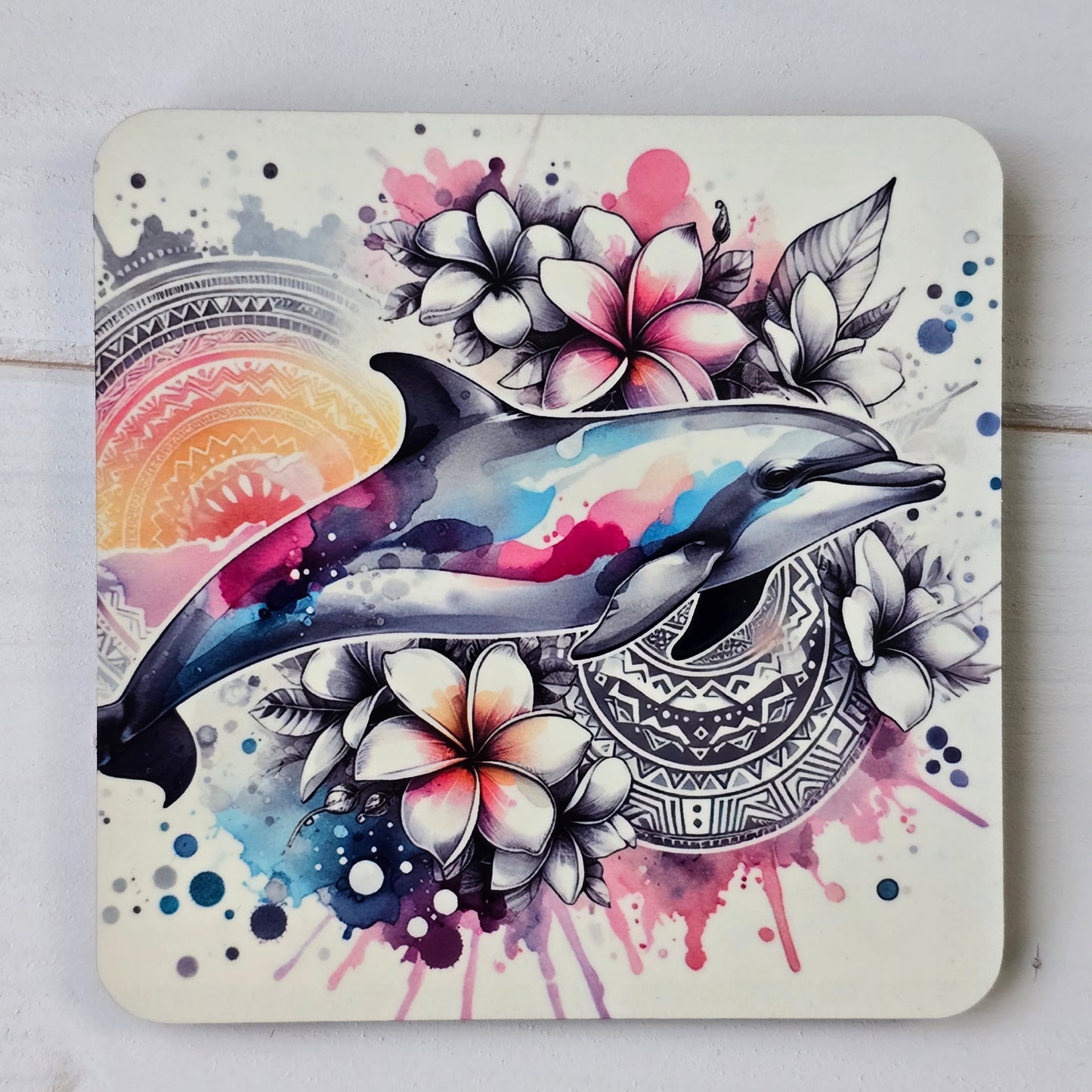 Watercolour Sea Life Coasters – Sublimation Ocean Creatures with Tribal Accents  Turtles, Dolphins, Stingrays & More