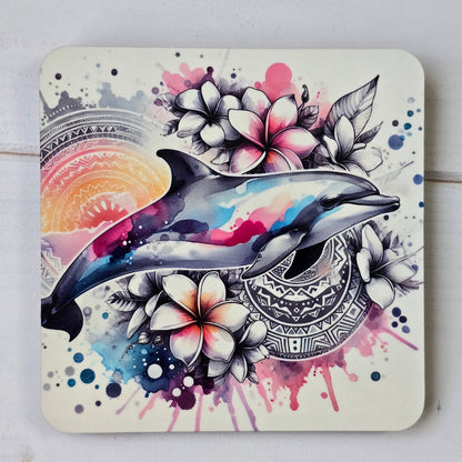 Watercolour Sea Life Coasters – Sublimation Ocean Creatures with Tribal Accents  Turtles, Dolphins, Stingrays & More