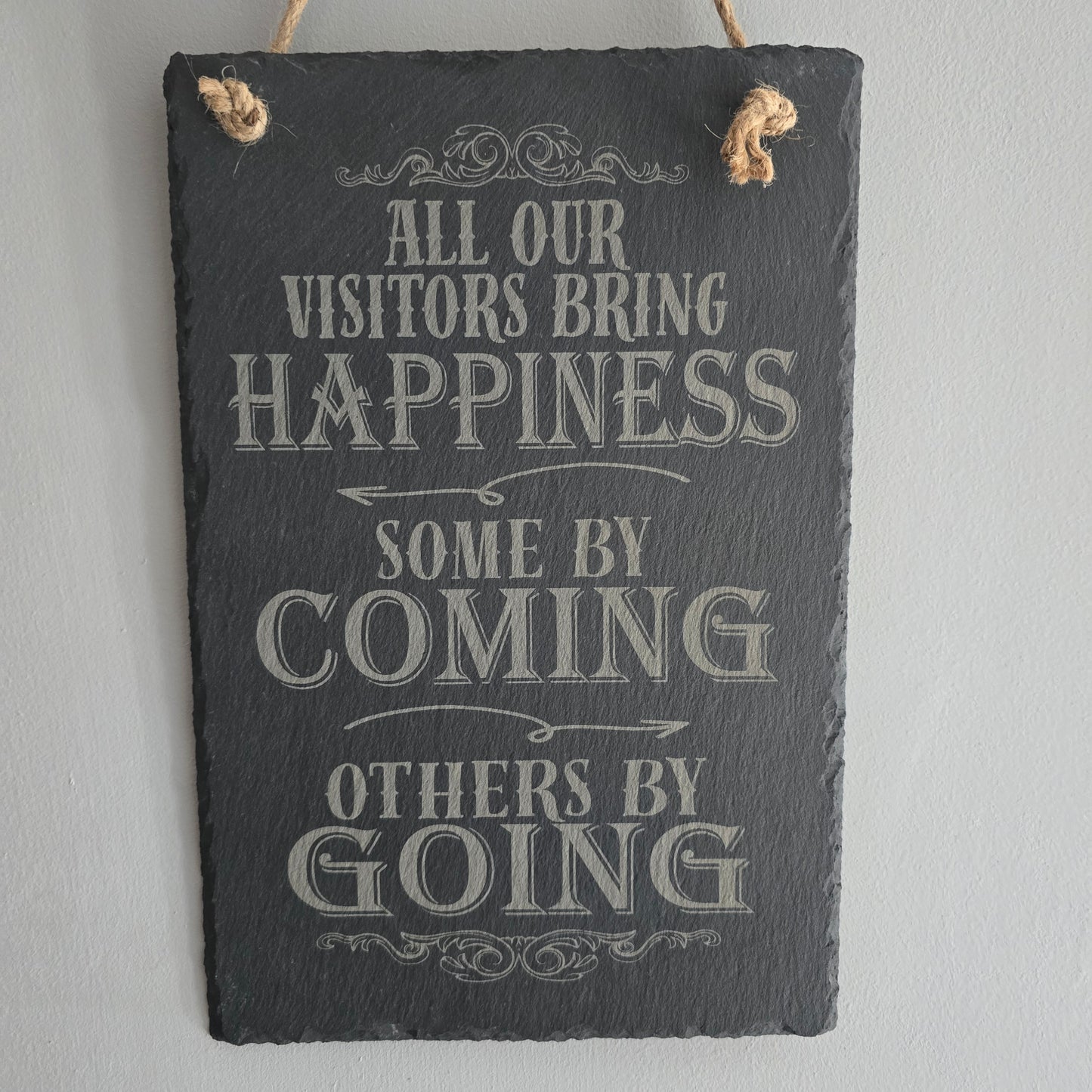 Humorous Guest Hanging Slate Sign, Rectangular Slate Sign with Rope.