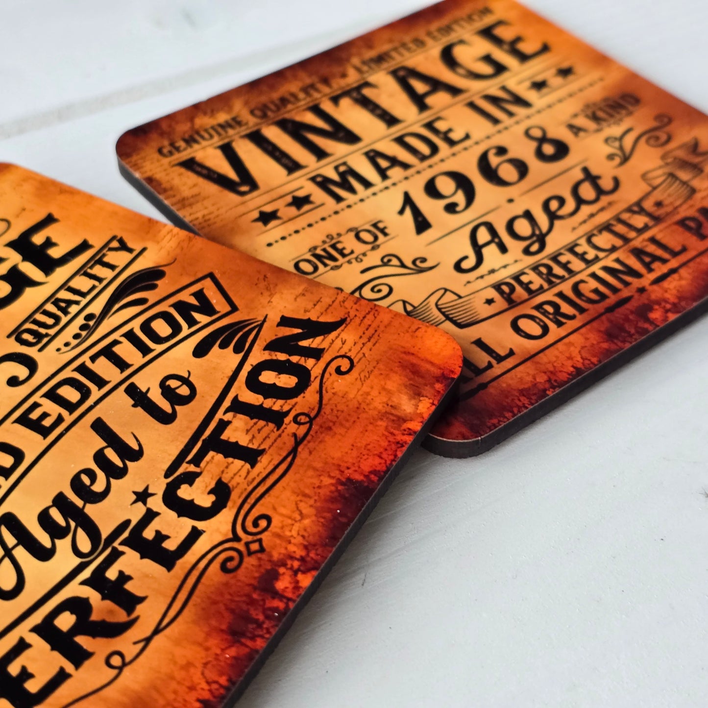 Personalised “Limited Edition” "Vintage" Coaster – Rustic Sublimation with Personalised Birth Year
