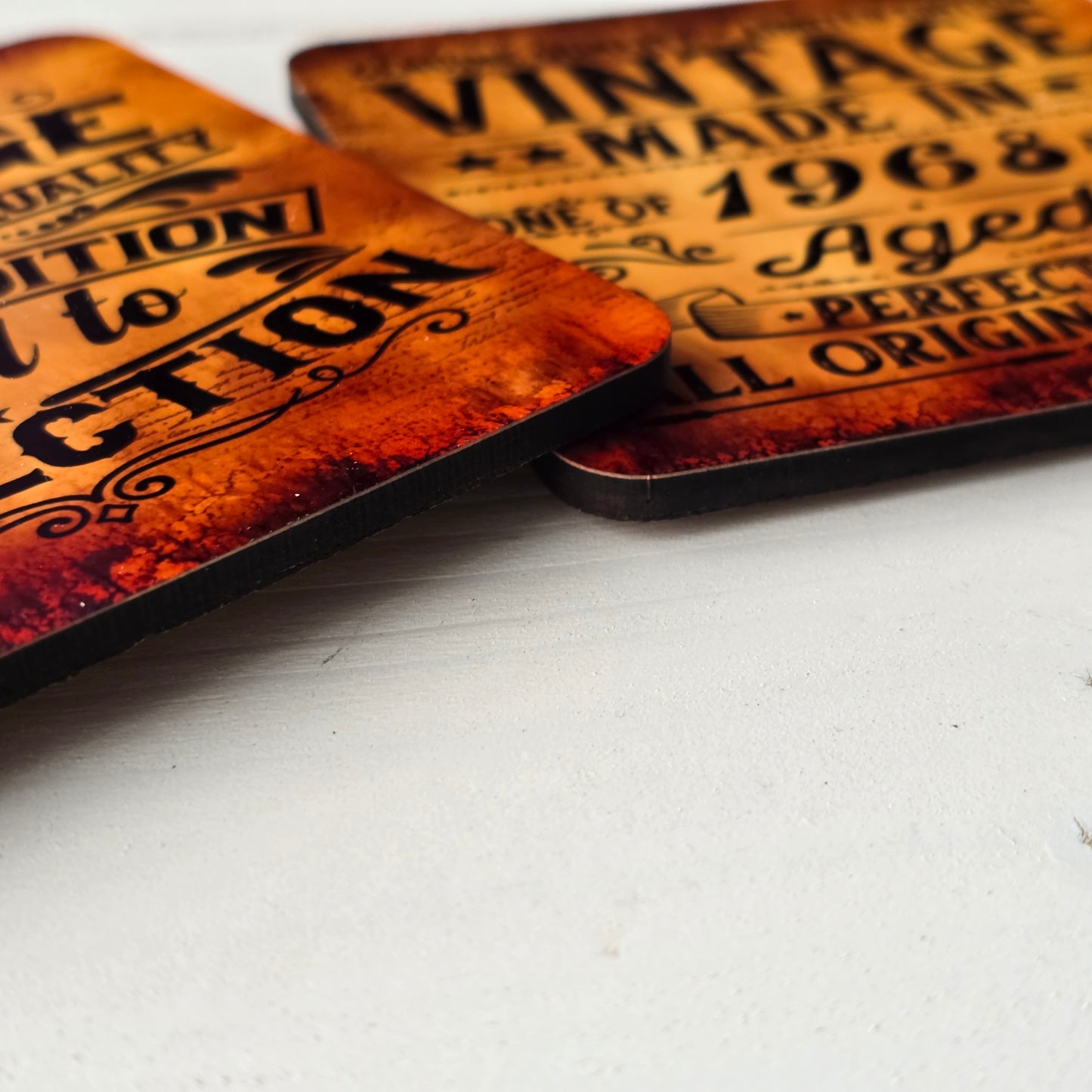 Personalised “Limited Edition” "Vintage" Coaster – Rustic Sublimation with Personalised Birth Year