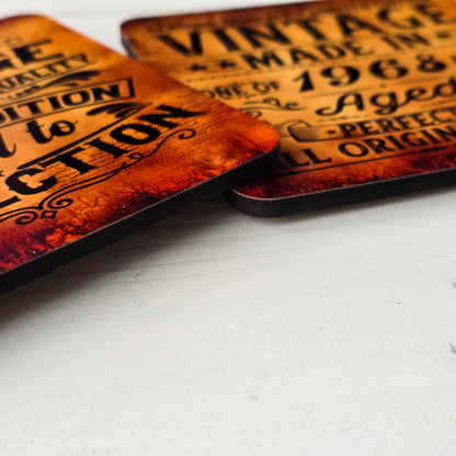 Personalised “Limited Edition” "Vintage" Coaster – Rustic Sublimation with Personalised Birth Year