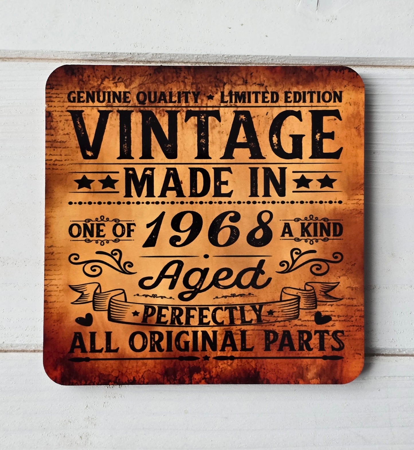 Personalised “Limited Edition” "Vintage" Coaster – Rustic Sublimation with Personalised Birth Year