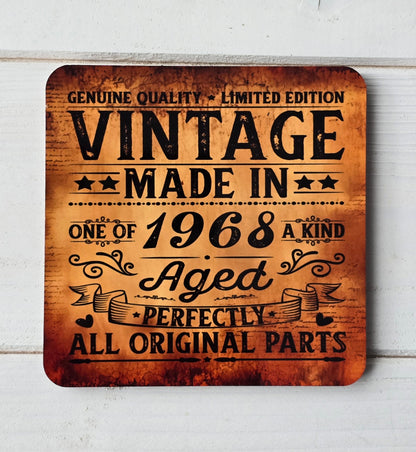 Personalised “Limited Edition” "Vintage" Coaster – Rustic Sublimation with Personalised Birth Year