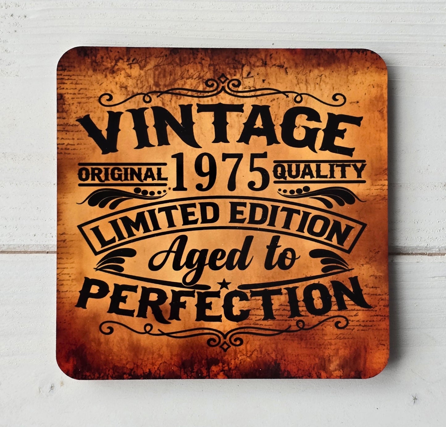 Personalised “Limited Edition” "Vintage" Coaster – Rustic Sublimation with Personalised Birth Year