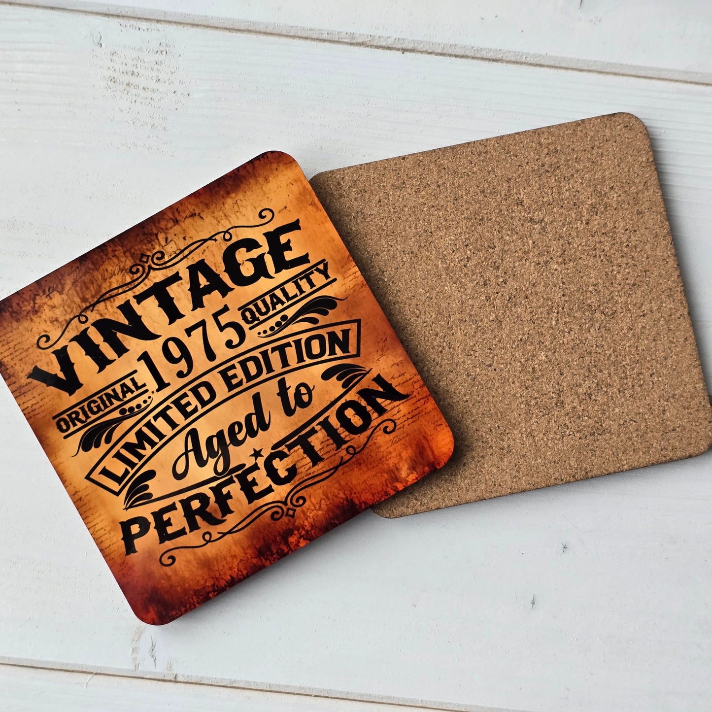 Personalised “Limited Edition” "Vintage" Coaster – Rustic Sublimation with Personalised Birth Year