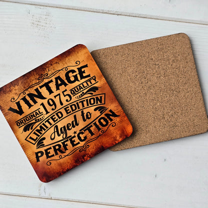 Personalised “Limited Edition” "Vintage" Coaster – Rustic Sublimation with Personalised Birth Year