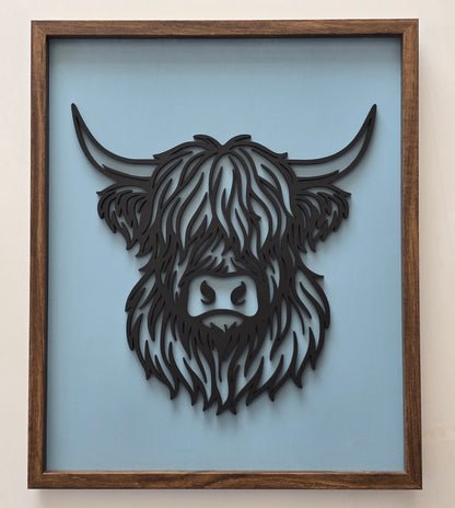 Geometric Highland Cow – Framed Line Art in 4 Colour Options