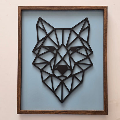 Geometric Wolf Head – Framed 3D Line Art Wall Décor in 4 Colour Options