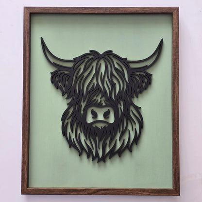 Geometric Highland Cow – Framed Line Art in 4 Colour Options