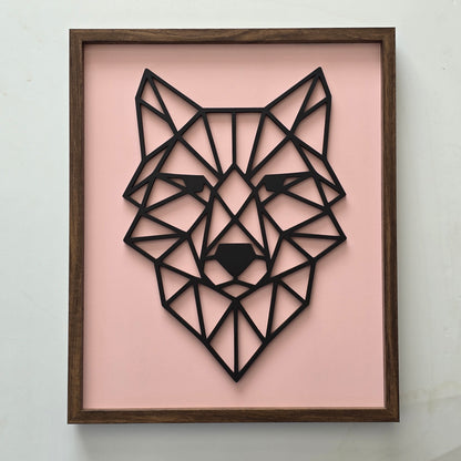 Geometric Wolf Head – Framed 3D Line Art Wall Décor in 4 Colour Options