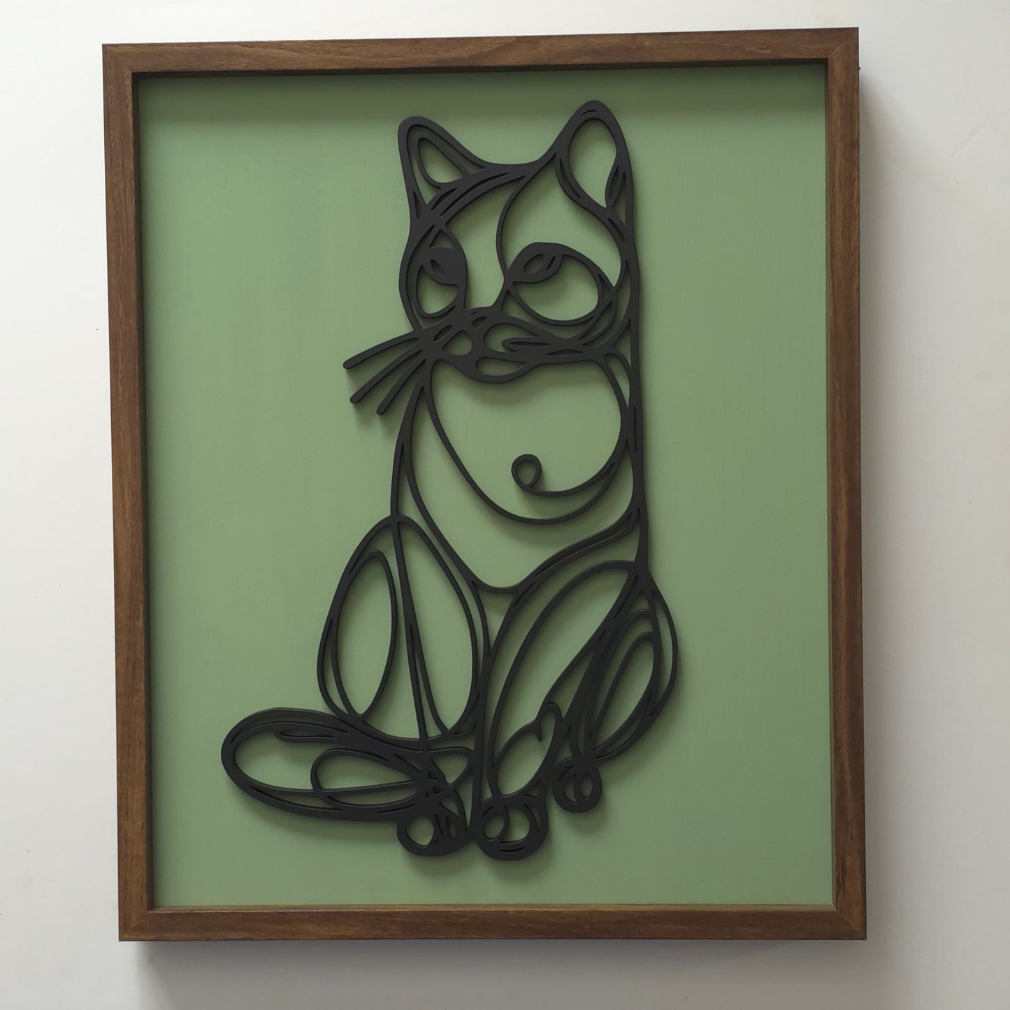 Single-Line 3D Cat Hanging Wall Art – Black Silhouette with Custom Background Colours, Framed