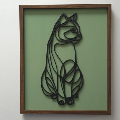 Single-Line 3D Cat Hanging Wall Art – Black Silhouette with Custom Background Colours, Framed