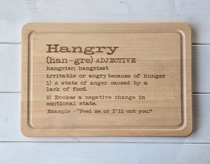 “Hangry” Beechwood Chopping Board – Laser Engraved and Treated with a Food Safe Mineral Oil