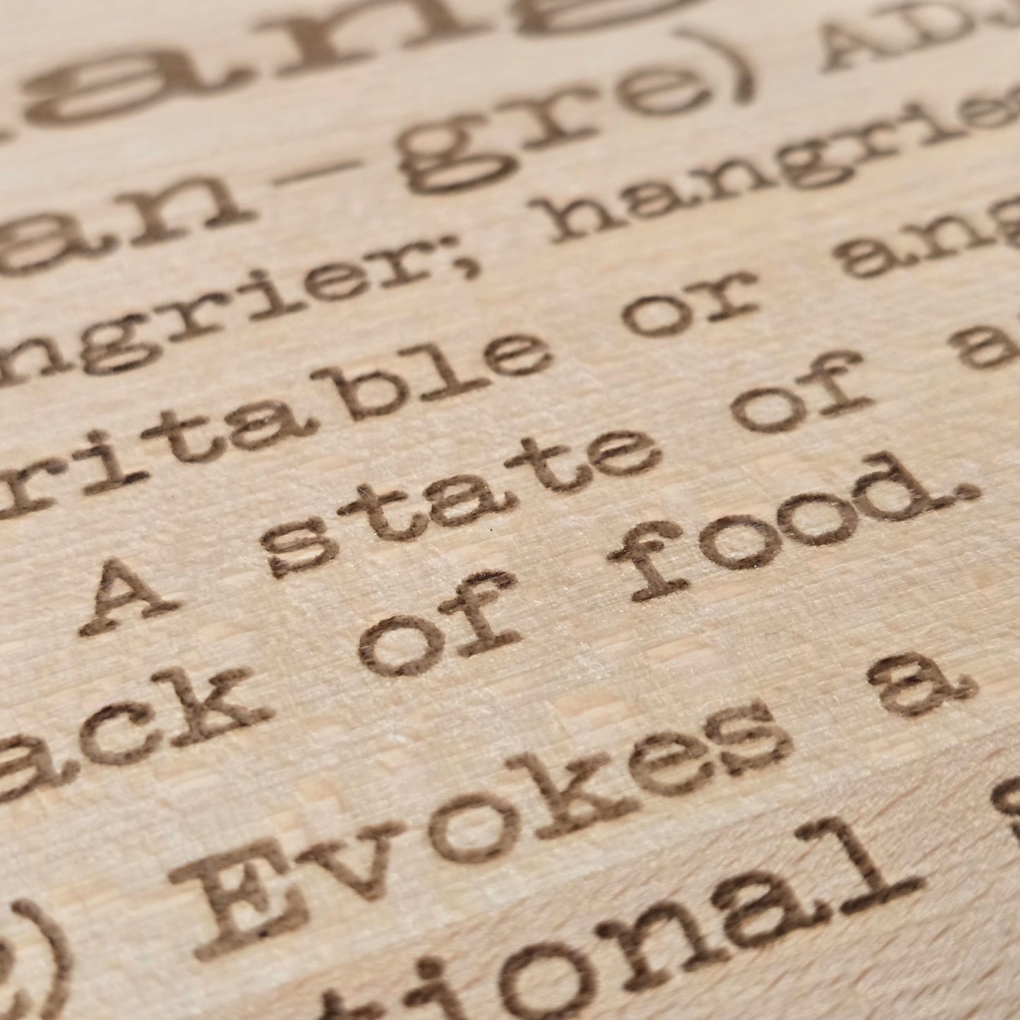“Hangry” Beechwood Chopping Board – Laser Engraved and Treated with a Food Safe Mineral Oil