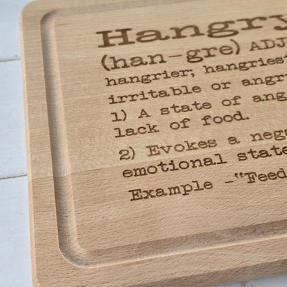 “Hangry” Beechwood Chopping Board – Laser Engraved and Treated with a Food Safe Mineral Oil