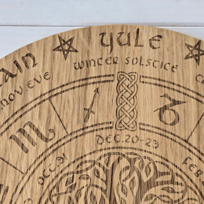 Wheel of the Year – Laser Engraved Oak Circle | Pagan Sabbat Calendar | Handcrafted Ritual Décor
