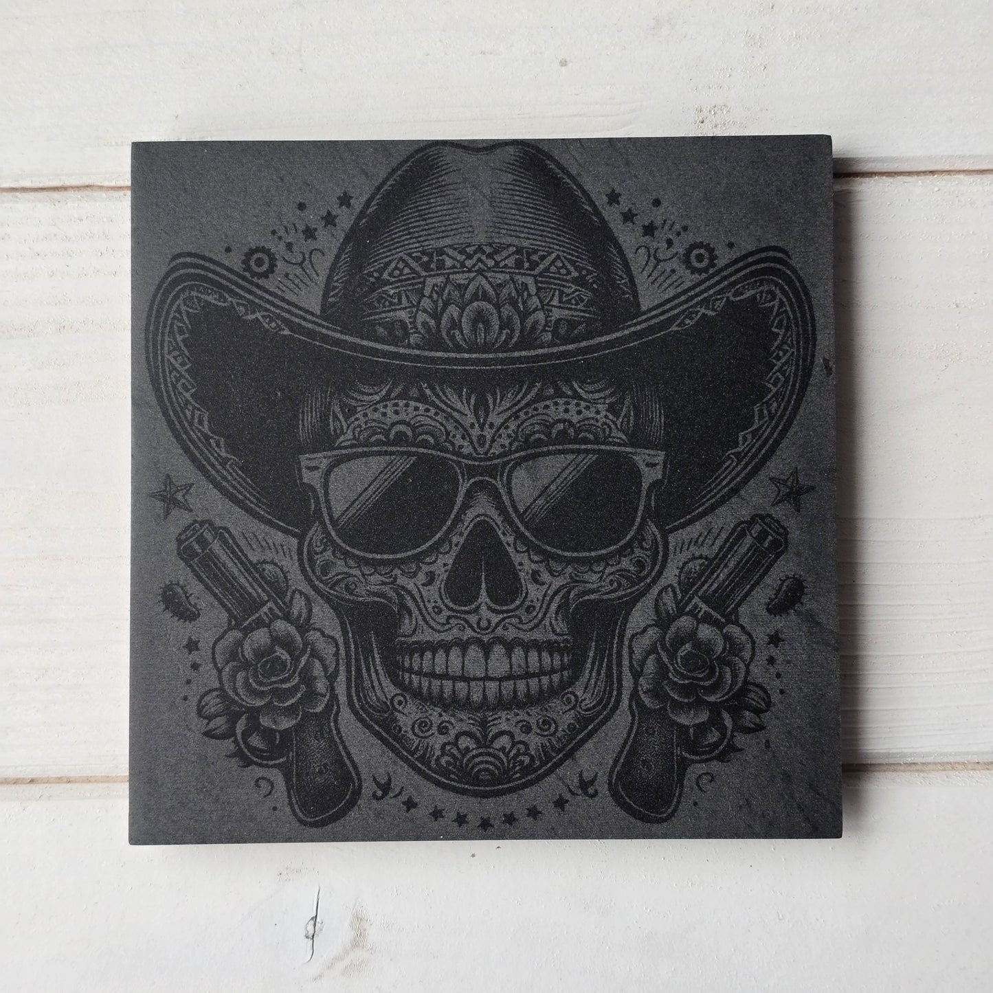 Square Slate Coasters – Intricate Mexican Skull Designs with Day of the Dead Flair