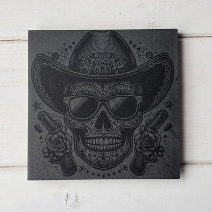 Square Slate Coasters – Intricate Mexican Skull Designs with Day of the Dead Flair