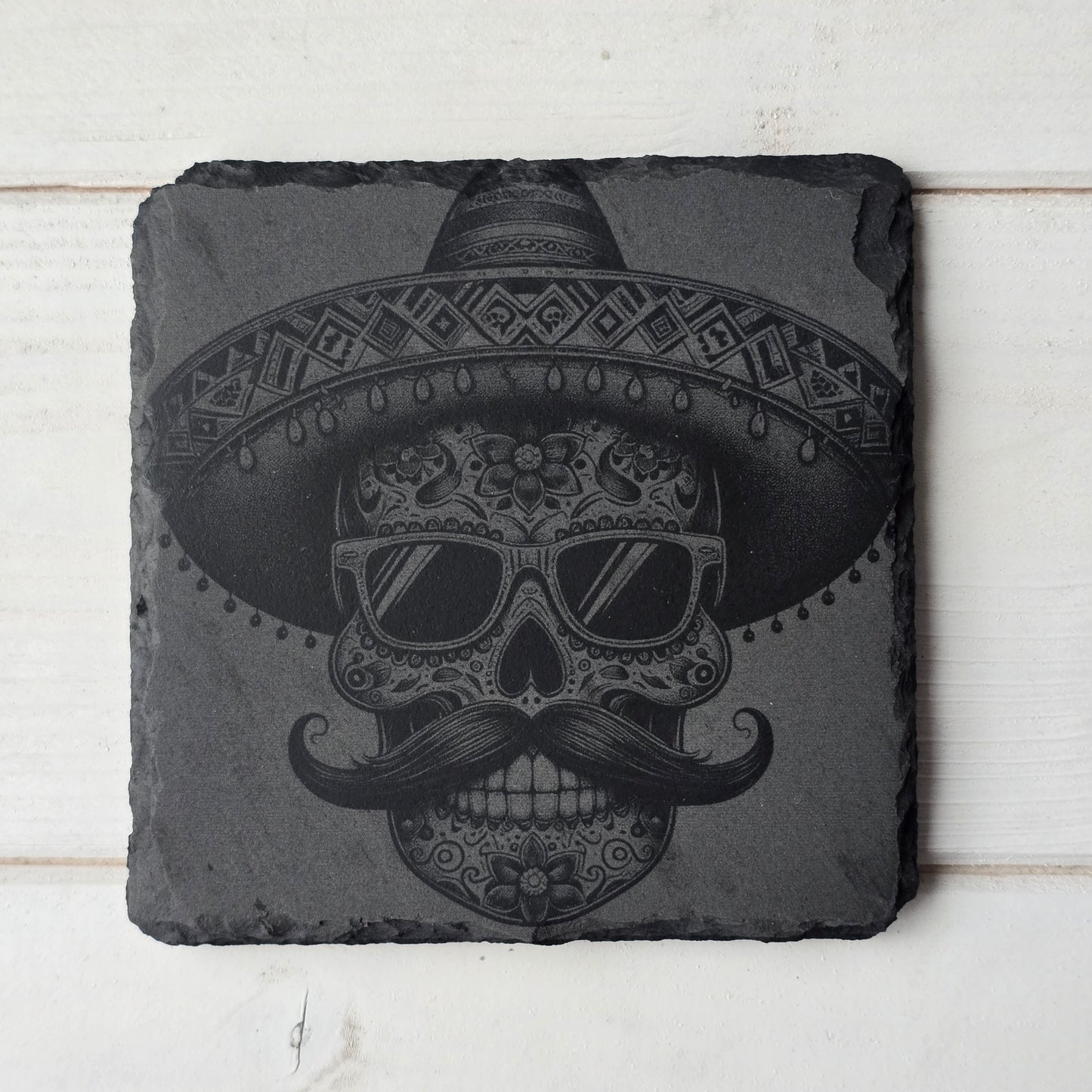 Square Slate Coasters – Intricate Mexican Skull Designs with Day of the Dead Flair