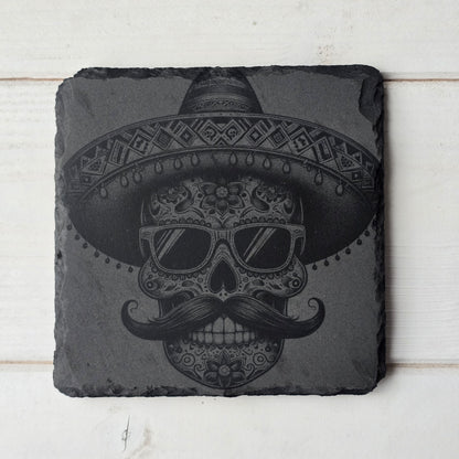 Square Slate Coasters – Intricate Mexican Skull Designs with Day of the Dead Flair