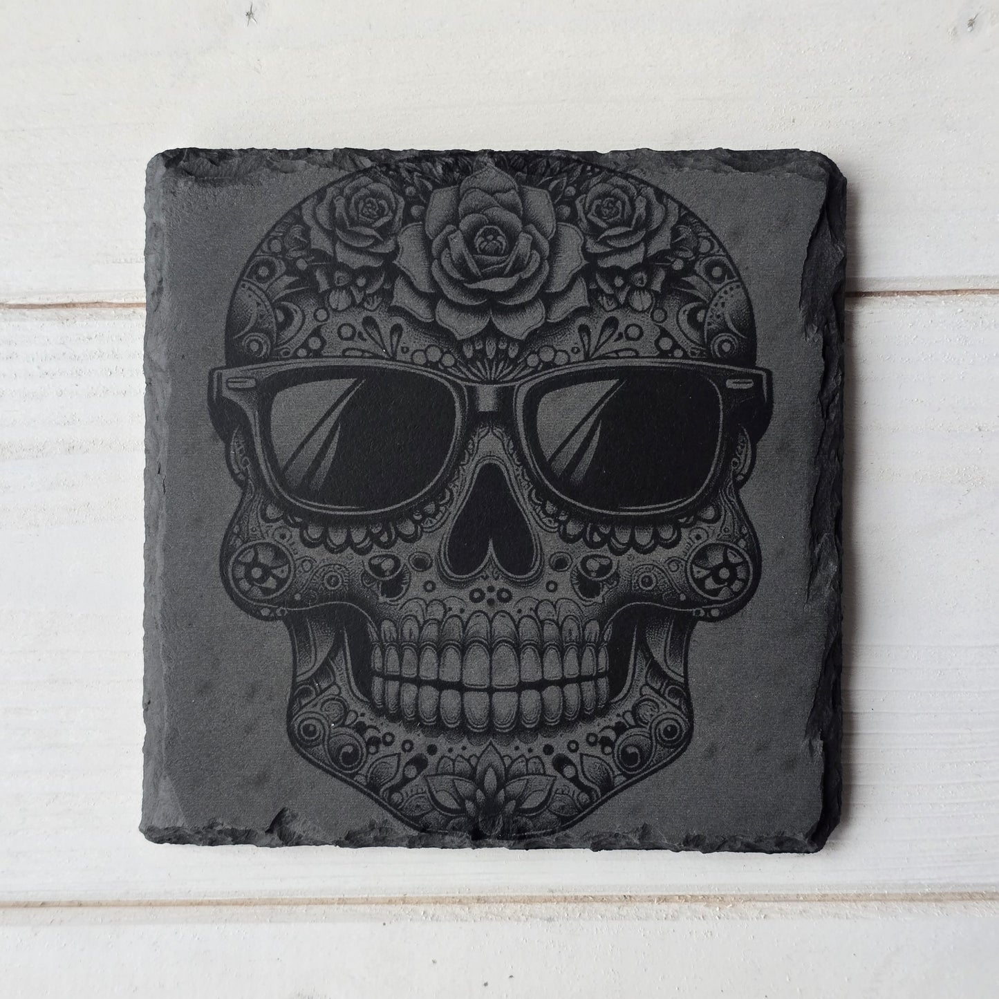 Square Slate Coasters – Intricate Mexican Skull Designs with Day of the Dead Flair