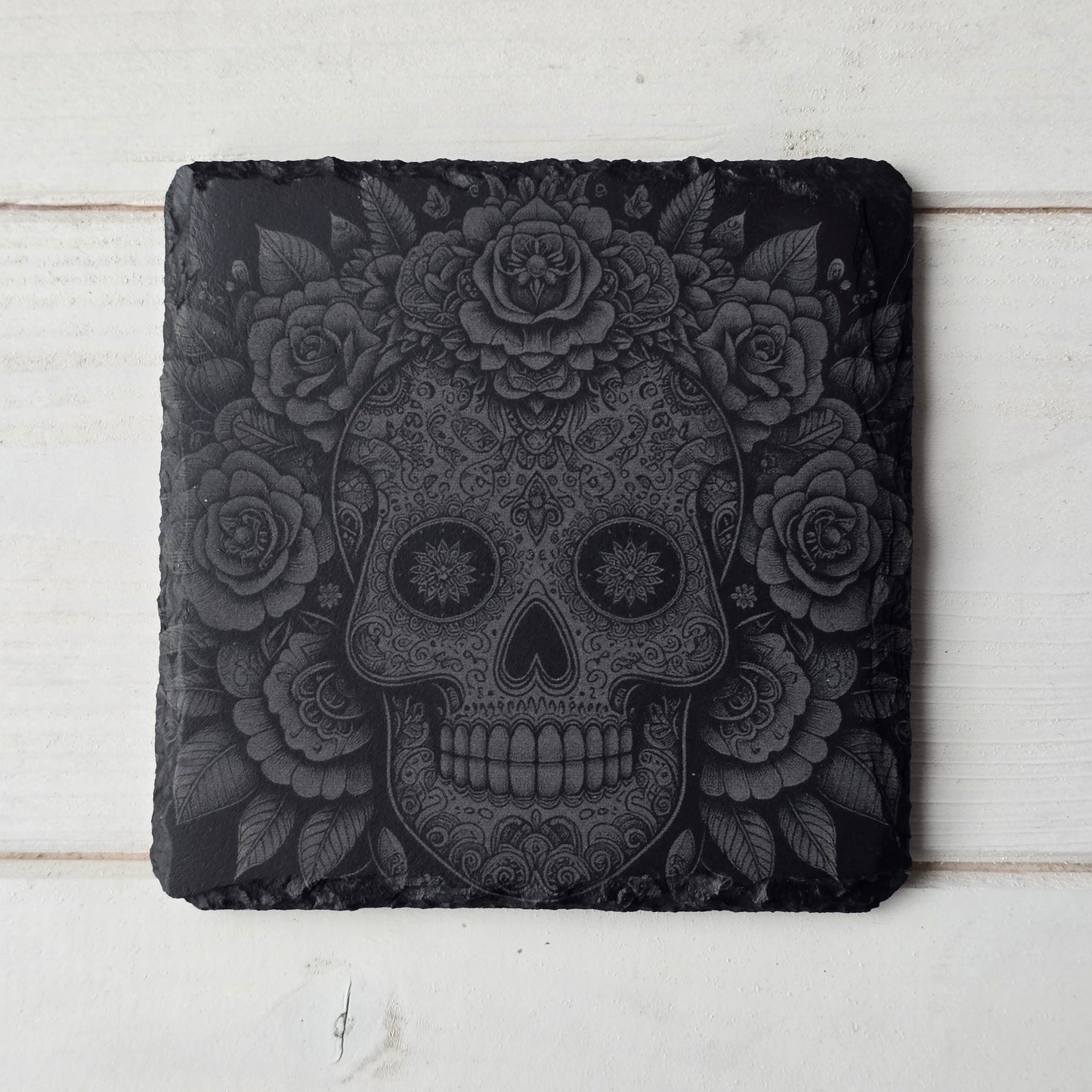 Square Slate Coasters – Intricate Mexican Skull Designs with Day of the Dead Flair