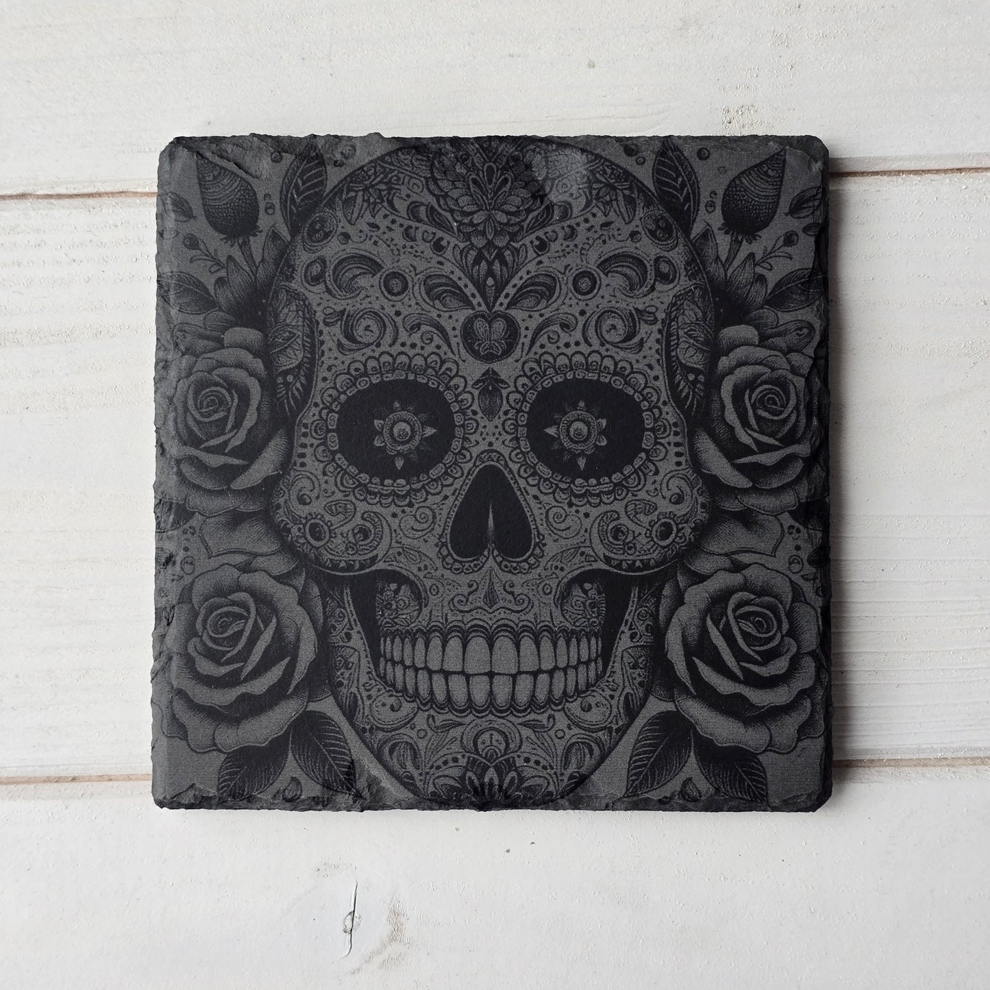 Square Slate Coasters – Intricate Mexican Skull Designs with Day of the Dead Flair
