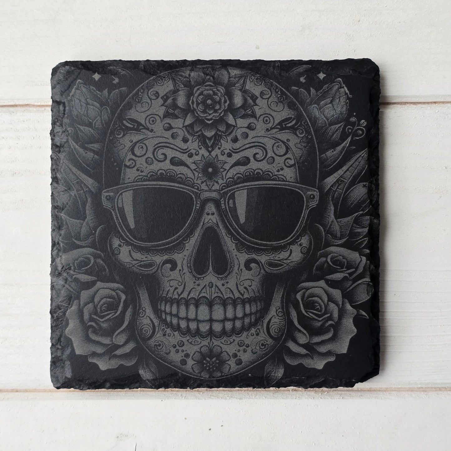 Square Slate Coasters – Intricate Mexican Skull Designs with Day of the Dead Flair