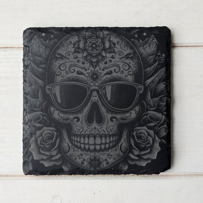 Square Slate Coasters – Intricate Mexican Skull Designs with Day of the Dead Flair