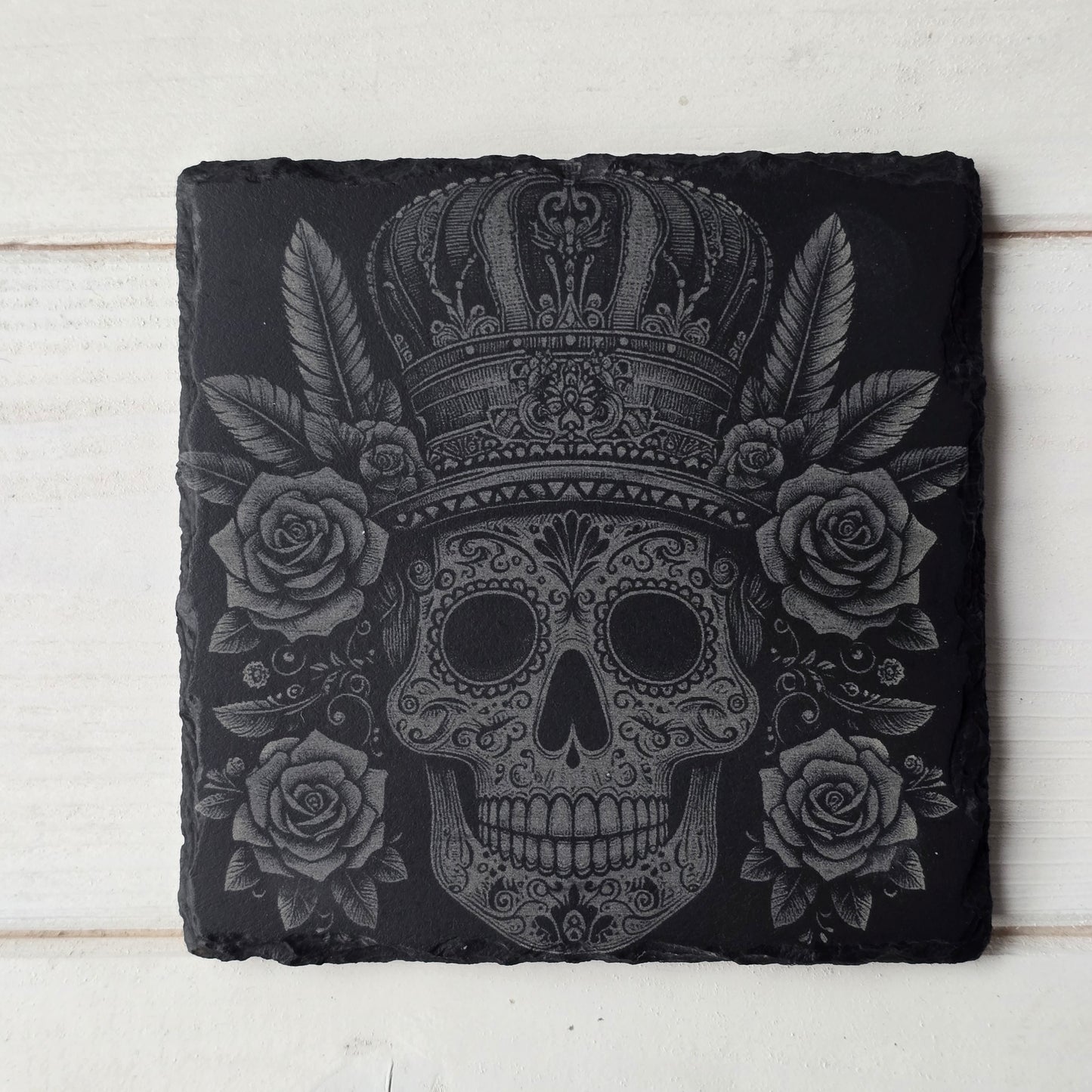 Square Slate Coasters – Intricate Mexican Skull Designs with Day of the Dead Flair
