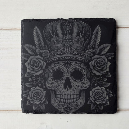 Square Slate Coasters – Intricate Mexican Skull Designs with Day of the Dead Flair