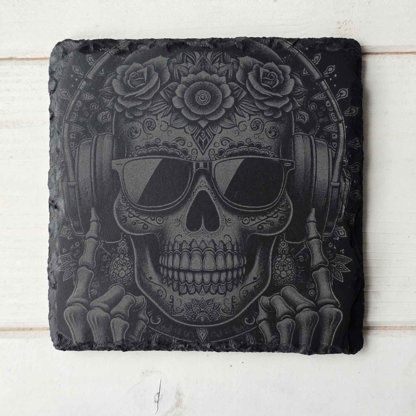 Square Slate Coasters – Intricate Mexican Skull Designs with Day of the Dead Flair