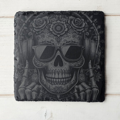 Square Slate Coasters – Intricate Mexican Skull Designs with Day of the Dead Flair