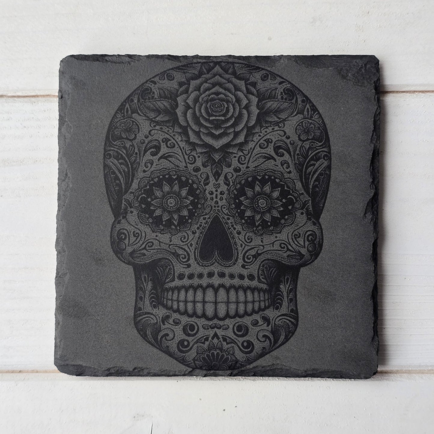 Square Slate Coasters – Intricate Mexican Skull Designs with Day of the Dead Flair