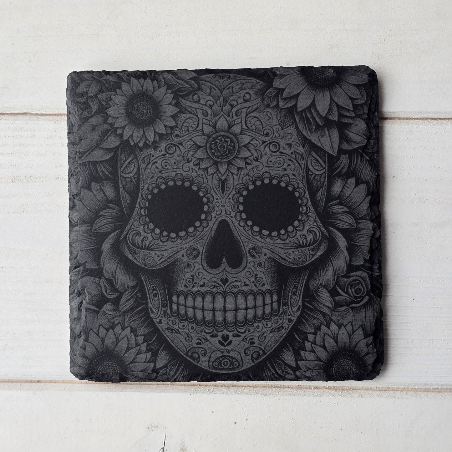 Square Slate Coasters – Intricate Mexican Skull Designs with Day of the Dead Flair