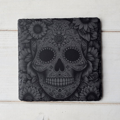 Square Slate Coasters – Intricate Mexican Skull Designs with Day of the Dead Flair