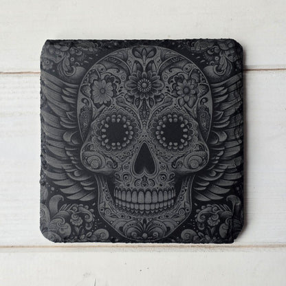 Square Slate Coasters – Intricate Mexican Skull Designs with Day of the Dead Flair