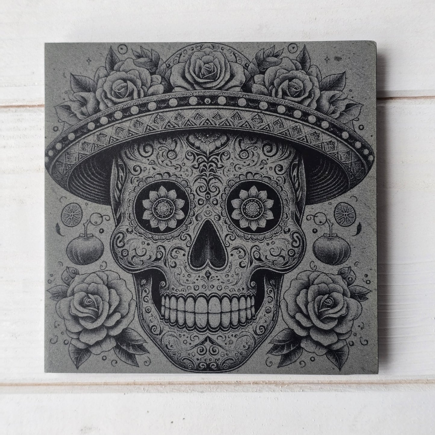 Square Slate Coasters – Intricate Mexican Skull Designs with Day of the Dead Flair