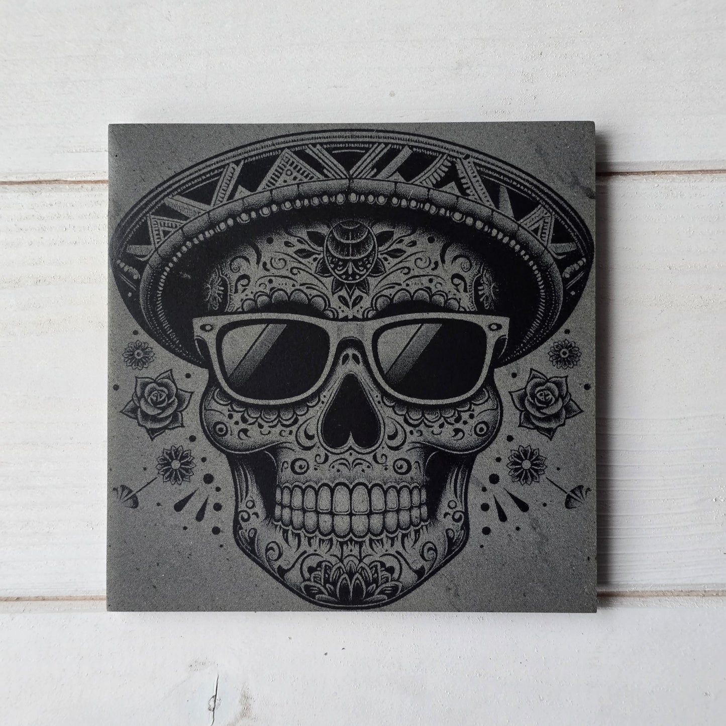 Square Slate Coasters – Intricate Mexican Skull Designs with Day of the Dead Flair